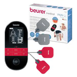 Beurer EM 59 Appareil numérique TENS/EMS, stimulation électrique 4-en-1 pour la thérapie de la douleur, la stimulation musculaire, le massage et la, Noir thermothérapie, avec 4 électrodes et batterie