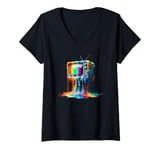 Womens Dripping Paint Vintage Television TV Retro 70s 80s V-Neck T-Shirt