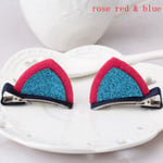2pcs Hair Clips Cat Ears Hairpins Barrettes Rose Red&blue