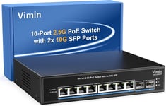 Switch PoE 10 Ports 2.5G non Géré,8 Ports PoE 2.5GBase-T,2 Ports 10Gbps SFP,Switch PoE 4 Ports avec Capacité de Commutation Ethernet de 60 Gbps,Prise en Charge de l'IEEE802.3af/at,65 W,VLAN