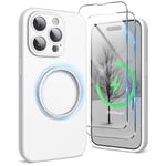 SURPHY Magnetic Case for iPhone 15 Pro Max Case with Screen Protector, Liquid Silicone Anti-Scratch Compatible with MagSafe Gel Rubber Phone Case for iPhone 15 Pro Max 6.7 inch, White