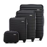 WITTCHEN Travel Suitcase Carry-On Cabin Luggage Hardshell Made of ABS with 4 Spinner Wheels Combination Lock Telescopic Handle Groove Line Set of 4 suitcases Black