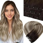 LaaVoo Balayage Marron Extension Cheveux Humain Tissage Micro Loop Cheveux Humain Tissage Balayage Brun Foncé a Brun Clair Et Blond 55cm/50g Extension Cheveux Humain Tissage Cheveux Lisse #3/8/24