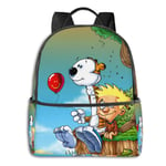 zhengdong Calvin and Hobbes Laptop Bapas Personality Waterproof Travel Daypa with Bottle Side Poets