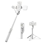 SMALLRIG Phone Tripod Stand w Remote, 51" Portable Selfie Stick, for iPhone, Android, Compact Tripod w Cold Shoe and 1/4"-20 Screw for Video Recording, Travel, Vlogging, ST-25 White - 4730