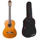 Yamaha C40II Full Size Classical Guitar with 6 Nylon Strings – Thin gloss finish – Natural & RockJam DGB-02 Padded Acoustic Guitar Bag with Carry Handle and Shoulder Strap