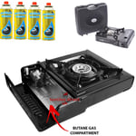  Portable Single Burner Hob Camping Gas Stove Cooker With 4x Butane Gas Canister