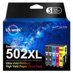 Uniwork 502XL High Yield Multipack, 4-colours Ink Cartridges Compatible for Epson 502 XL for Workforce WF-2860 WF-2860DWF WF-2865 WF-2865DWF XP5100 XP-5105 (Black Cyan Magenta Yellow, 5-Pack)…