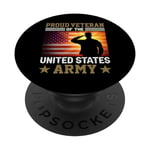 Proud Veteran Of The US Army American Flag Patriotic PopSockets PopGrip Adhésif