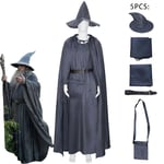 Yalisheng Anime Gandalf Trollkarl Cosplay Kostym Hobbit Lång Grå Kappa Jumpsuit med Hatt Bälte Halloween Maskeraddräkt för Man Gandalf set M