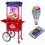Royal Catering Popcornmaskin med vogn og LED-belysning i USA-design - rød