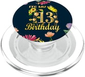 Its My 13th Birthday 13 Year Old Girl Sunflower Butterfly PopSockets PopGrip for MagSafe