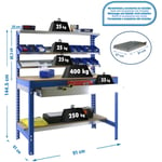 Etagère basse banc de travail simonwork BT1 box 900 bleu/bois - 1445x910x610 400Kg Simonrack