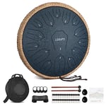 LEKATO 15 Notes 14 Inch C-Key Handpan Tongue Drum, Steel Drum Percussion Instrument for Healing Meditation Education, Hank Tank Drum Gifts Kit for Beginner Advanced Playing - Navy Blue