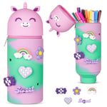 Vicloon Trousse Scolaire, Trousse Ecole 2 en 1 en Silicone Souple, Trousse à Crayons en Silicone Souple Rétractable, Trousse à Crayons Télescopique Kawaii pour Garçons Filles Etudiants