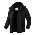 WenVen Homme Manteaux d'hiver Longue Parka à Capuche Amovible avec Fausse Fourrure Blouson Matelassé Casual Veste Rembourrée Chaude Noir XL