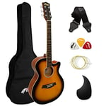 TIGER ACG1-SB34 3/4 Guitare acoustique à cordes en acier pour 9 ans et plus avec sac, sangle, cordes de rechange et plectres - Sunburst