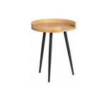 Petite table basse ronde, table d'appoint bout de canapé bois, pied métal noir, Bois Bambou, ø 40 x 50 cm, marron - noir - Wenko