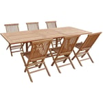 Salento - Ensemble table de jardin rectangulaire extensible et chaises pliantes en teck - 180 à 240 cm - 8 Personnes - Chaises x 6