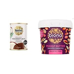 Biona Organic Coconut Milk, 400 ml, Pack of 6 & organic peanut butter smooth unsalted palm oil free, 1kg