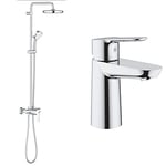 GROHE 26224001 Tempesta Cosmopolitan 210 Shower System, Chrome & BauEdge - Smooth Body Single-Lever Basin Mixer Tap, Size 144mm, Chrome, 23330000
