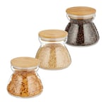 Relaxdays Lot de 3 bocaux en Verre, Couvercle en Bambou, Oblong, Conservation, 500 ML, hermétique, Transparent/Naturel