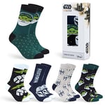 Disney Chaussettes Homme Mi-Mollet, Coffret 5 Paires Chaussettes Fantaisie Homme, Idée Cadeau Geek Adulte Ado (Vert Baby Yoda, 40/45 EU)