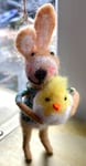 Shoeless Joe cute bunny with little chick in egg. Handcrafted felted wool.