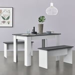 Lot de Table et 2 Bancs de Salle à Manger Hokksund pour 4 Personnes Blanc Gris [en.casa] blanc / gris