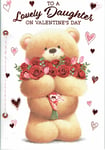 DAUGHTER VALENTINE'S CARD Quality Valentines Day Bear and flowers Design