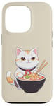 Coque pour iPhone 13 Pro Chat blanc mignon avec bol à nouilles et baguettes