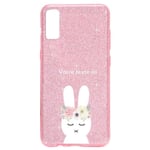 Coque Iphone XR paillettes rose lapin fleur personnalisee