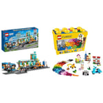 LEGO 60335 City Train Station Set with Toy Bus for Kids Boys & Girls with Rail Truck, Tracks and Road Plate Level Crossing, Compatible with City Sets & 10698 Classic Creative Brick Storage Box Set,