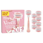 Gillette Venus Comfortglide Spa Breeze Women's Razor + 8 2-in-1 Razor Blade Refills, Lubrastrip with A Touch of Botanical Oils