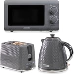 Daewoo Argyle Grey Kettle 2 Slice Toaster & 800W 20L Microwave Matching Set