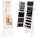 Relax4life - Armoire à Bijoux sur Pieds avec Miroir 107X24 cm, Organisateur de Bijoux Scandinave à 5 Étagères avec Verrouillage à Clé pour Bagues