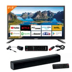 Pack ANTARION TV LED 22" 55cm Smart TV Camping 12V + Barre de Son Compacte