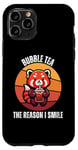 Coque pour iPhone 11 Pro Panda rouge vintage boit du thé aux bulles The Reason I Smile