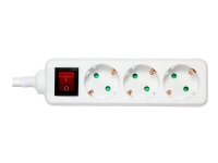 DELTACO - Effektband - barnskydd, jordad med strömbrytare - AC 250 V - 3680 Watt - ingång: CEE 7/7 - utgångskontakter: 3 (CEE 7/3) - 3 m sladd - vit