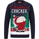 Christmas Cracker Mens Jumper Navy Stylish Long Sleeve Sweater Crew Neck