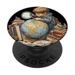 Enfant curieux explorant globe illustration PopSockets PopGrip Adhésif