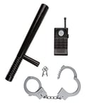 Idena 8040006 - Set de police, matraque, menottes et talkie-walkie, 3 pièces, noir, Polizei Set