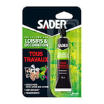 Sader - Colle Tous Travaux - Loisirs et Décoration - Tous Supports - Idéale pour Papier, Carton, Bois et Feutrine - Transparente Après Séchage - Sans Solvant - 1 Tube 30 ml