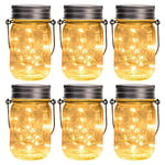 GIGALUMI Hanging Solar Mason Jar Lights, 6 Pack 30 Led Solar Lanterns Outdoor Hanging Solar Jar Lanterns, 6 Hangers and Jars Included. Great Outdoor Lawn Decorate for Patio Garden, Yard and Lawn