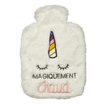 DRAEGER Paris - Bouillotte Blanche Peluche Licorne Magiquement Chaud - Bouilotte Fausse Fourrure- Idée Cadeau Bouillote Enfant - Bouillotte Douleur Ventre pour Adulte et Enfant