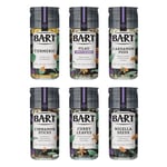 BART Indian Spice Collection - Turmeric, Cinnamon Sticks, Cardamom pods, Curry Leaves, Nigella Seeds & Pilau Spice Blend - Ideal for Indian Cooking (6 Jar Bulk Buy Set)