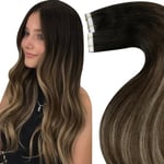 LaaVoo Extension Adhesive Cheveux Naturel Ombre Noir Extension Cheveux Naturel Adhesif Noir à Marron Balayage Caramel Blond Adhesif Extension Cheveux 22 Pouces 10 Pièces/25g #1B/4/27