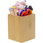 Mowze - Porte-stylo en bambou Porte-crayon pour organisateur de bureau, pot à stylo carré en bois à usages multiples, porte-stylo Cadeau idéal pour