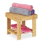 Relaxdays Tabouret de Salle de Bain Solide en Bambou, Repose-Pieds, Jusqu’à 100 kg, H x L x P 24,5 x 25 x 27 cm, Nature