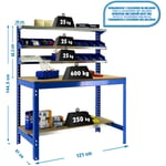 Etagère basse banc de travail simonwork BT1 1200 bleu/bois - 1445x1210x610 600Kg Simonrack